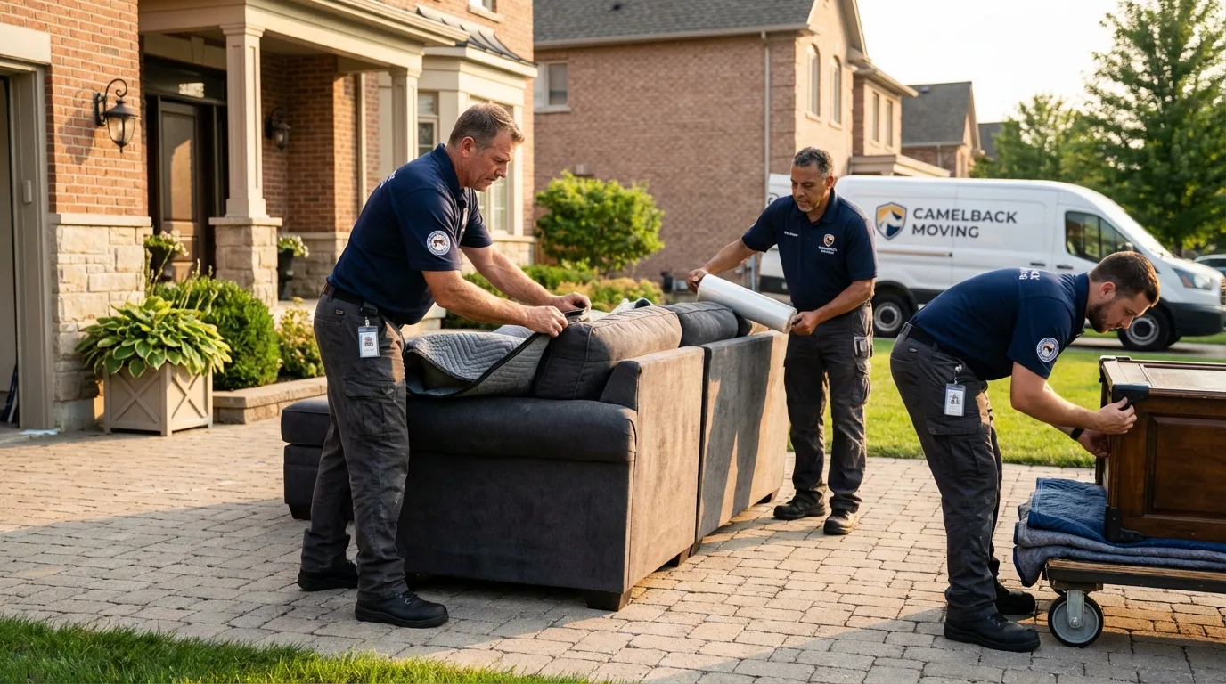 Large estate moving crew wrapping furniture in Deer Park, NY